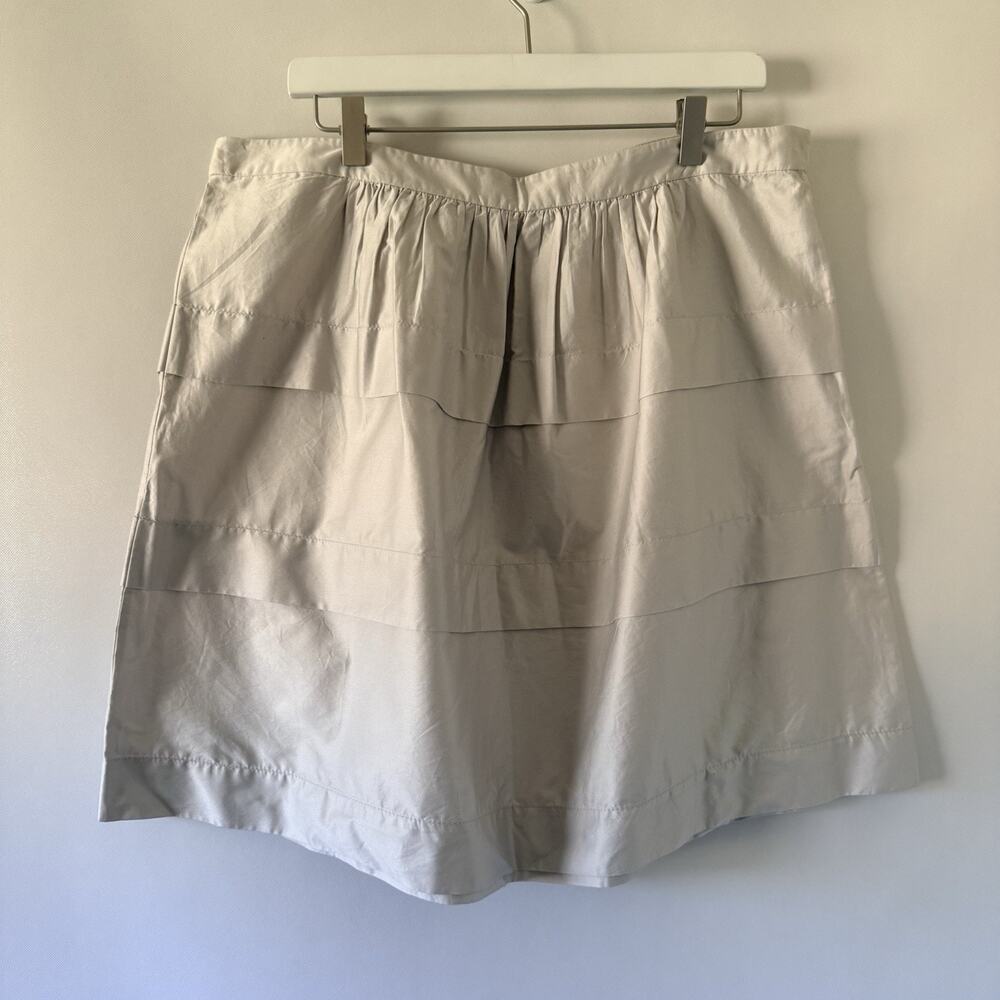 J. Crew Factory Women’s Sz 14 Gray Tiered Skirt 100% Cotton Preppy Side Zip